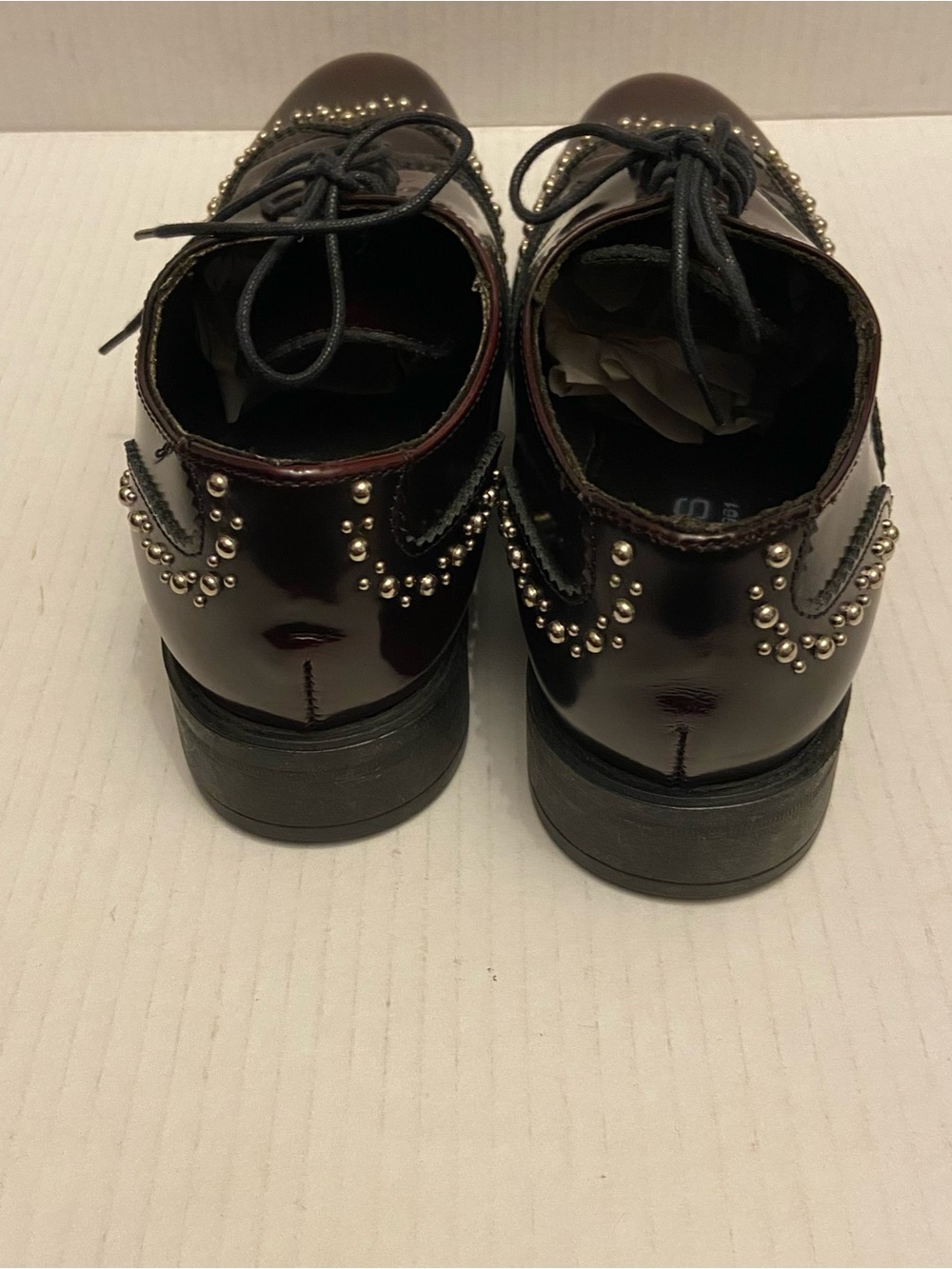 Boemos Woman’s Brown/Berry Embellishment WingTip Lace Up Italian Oxford Shoes. - Picture 3 of 8
